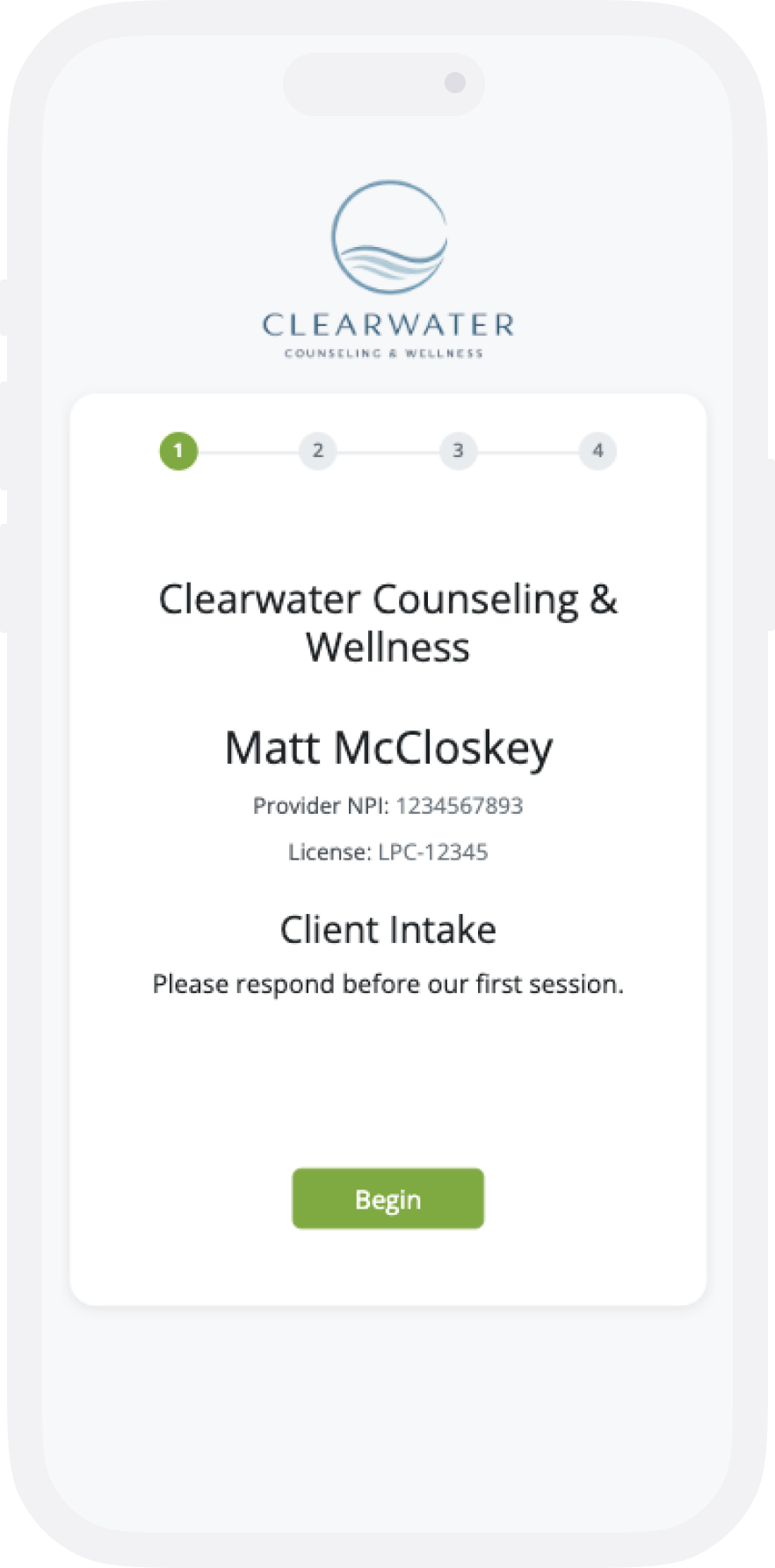 ShrinkNotes intake form on mobile